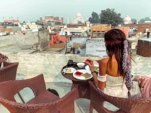 Joeys Hostel Rooftop Restaurants with Taj Mahal View